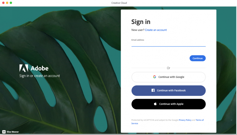 Creative Cloud login screen